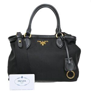 PRADA Logo Tessuto 2Way Shoulder Hand Bag Nylon Leather Black Nero 518-082025